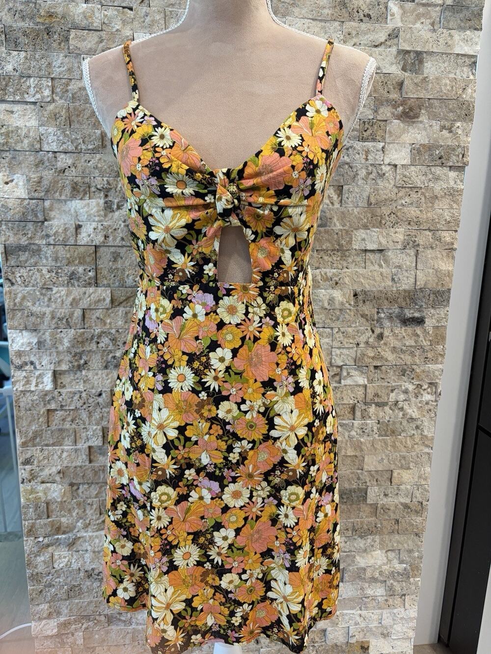Rewind Juniors M NWT Floral Cutout Mini Dress Tie Front Smocked Back Y2K